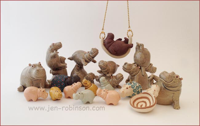 hand modelled ceramic hippo sculptures